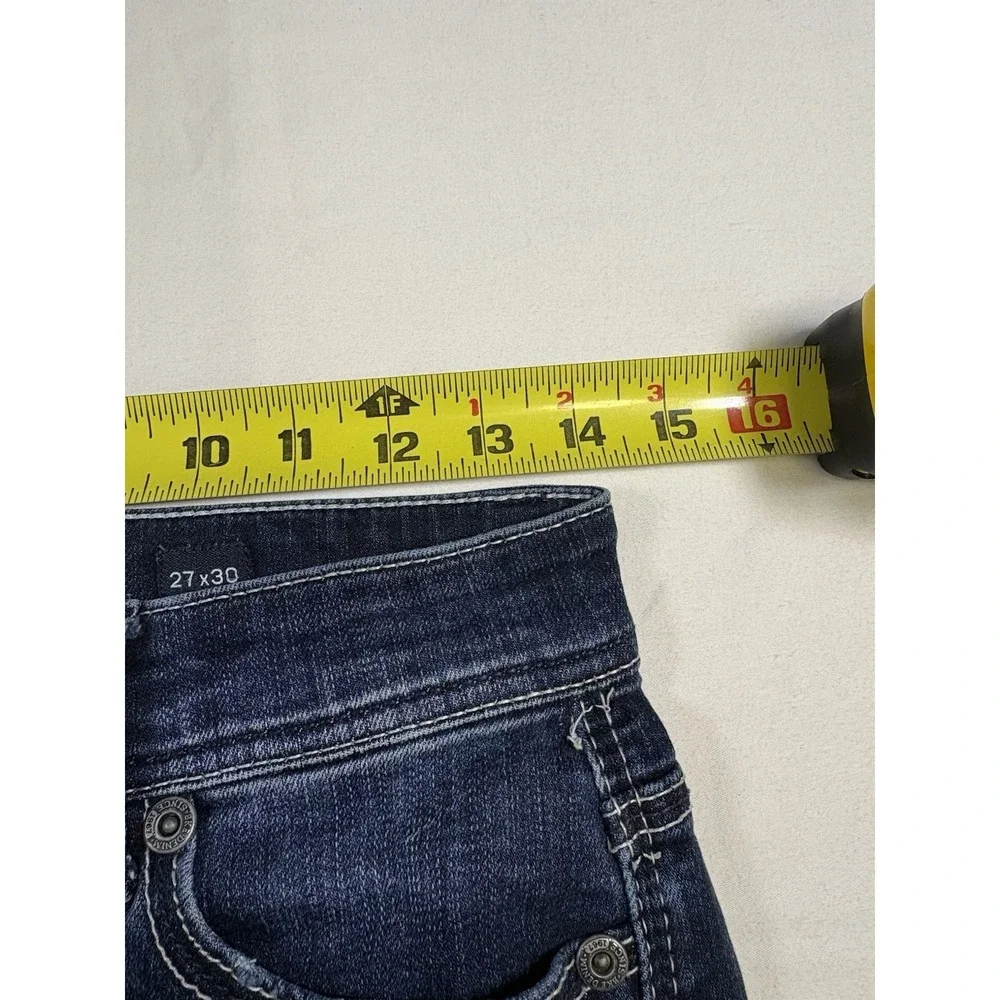 BKE Aiden Men's Jeans Size 27x30 Straight Leg Blue Denim Thick Stitch Buckle